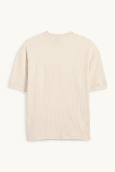 Pánské - Tričko - relaxed fit - strukturované - krémově bílá