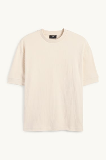 Pánské - Tričko - relaxed fit - strukturované - krémově bílá