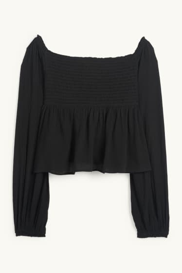 Donna - Blusa corta - arricciata - nero