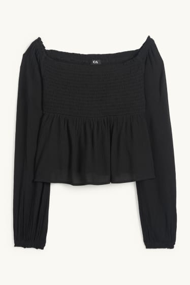 Donna - Blusa corta - arricciata - nero