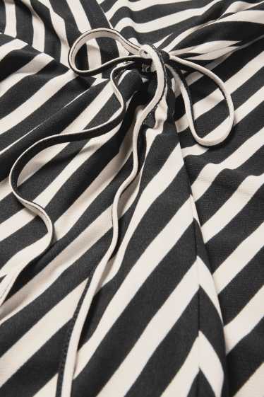 Damen - Wickelkleid - gestreift - schwarz / beige