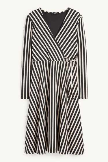 Damen - Wickelkleid - gestreift - schwarz / beige