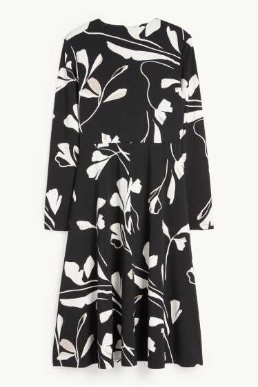 Dames - Wikkeljurk - gebloemd - zwart / wit