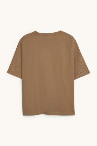 Femmes - T-shirt orné de strass - regular fit - kaki