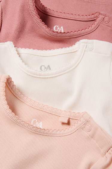 Miminka - dívky - Multipack 3 ks - tričko s dlouhým rukávem pro miminka - žebrované - meruňková