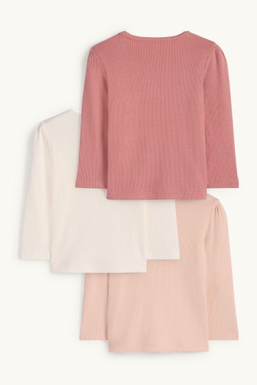 Miminka - dívky - Multipack 3 ks - tričko s dlouhým rukávem pro miminka - žebrované - meruňková