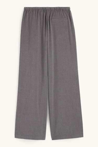 Women - Cloth trousers - mid-rise waist - wide leg - dark gray