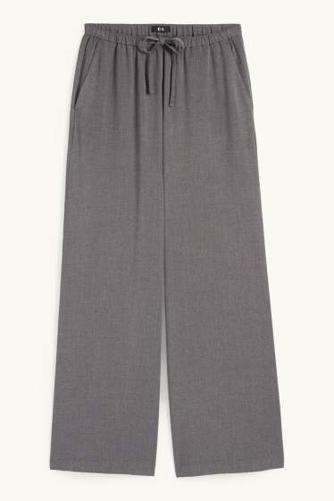 Women - Cloth trousers - mid-rise waist - wide leg - dark gray