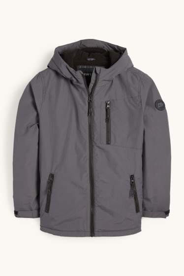 Enfants garçons - Veste à capuche - finition déperlante - gris foncé