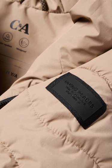 Děti - dívky - Prošívaná bunda s kapucí - z vodoodpudivého materiálu - béžová