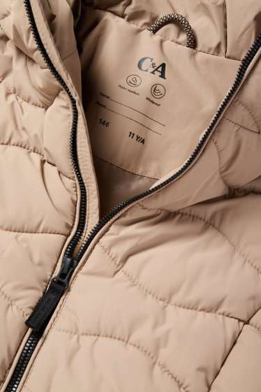 Děti - dívky - Prošívaná bunda s kapucí - z vodoodpudivého materiálu - béžová