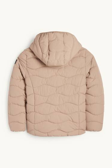 Děti - dívky - Prošívaná bunda s kapucí - z vodoodpudivého materiálu - béžová