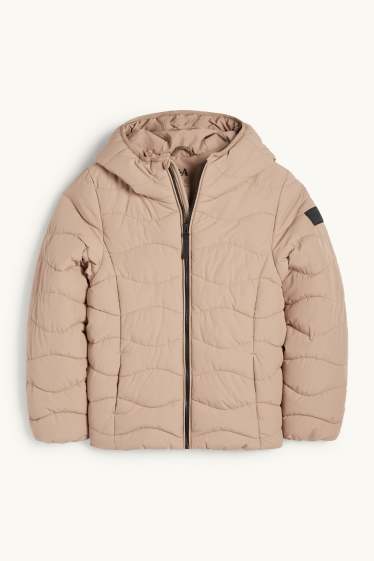 Děti - dívky - Prošívaná bunda s kapucí - z vodoodpudivého materiálu - béžová