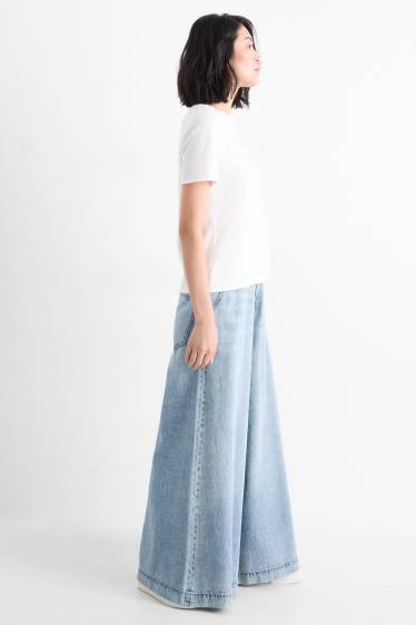 Women - Palazzo jeans - mid-rise waist - denim-light blue