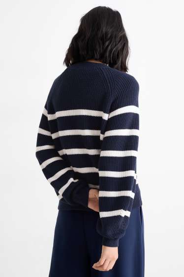 Women - Jumper - ribbed - striped - dark blue