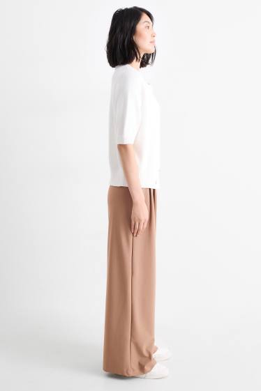 Dames - Broek van jersey - mid waist - palazzo - lichtbruin