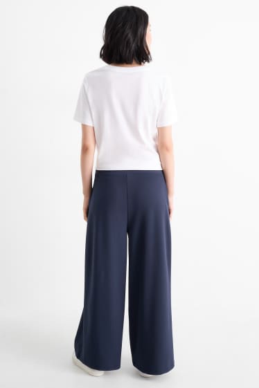 Women - Jersey trousers - mid-rise waist - palazzo - dark blue