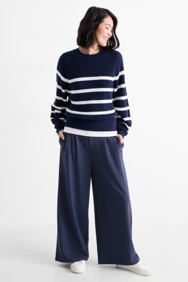 Women - Jersey trousers - mid-rise waist - palazzo - dark blue