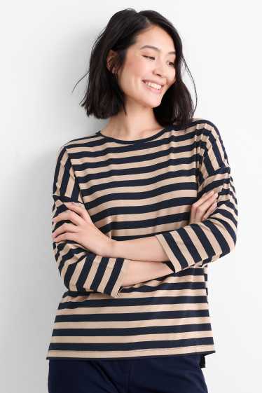 Women - T-shirt - regular fit - striped - blue / beige