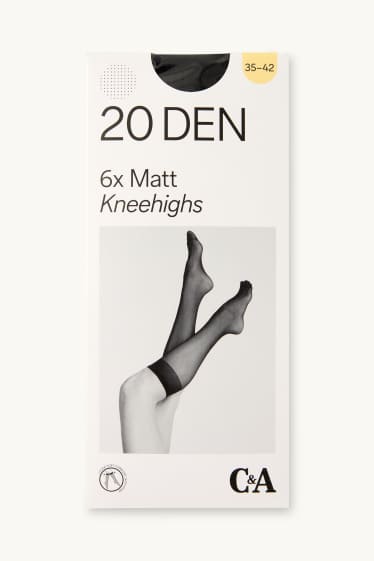 Dames - Set van 6 paar - nylon kniekousen - 20 DEN - zwart