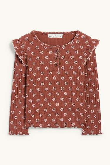 Nena - Samarreta de màniga llarga - de canalé - de flors - marró
