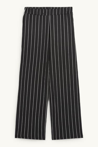 Dames - Broek van jersey - mid waist - loose fit - gestreept - zwart / wit