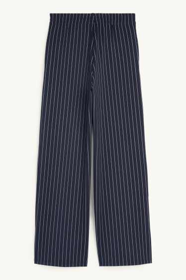 Donna - Pantaloni di jersey - vita media - straight fit- a righe - blu scuro