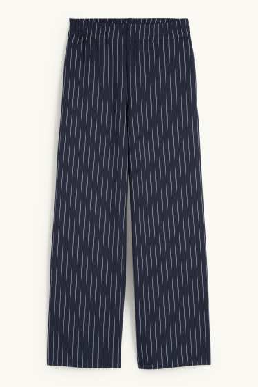 Donna - Pantaloni di jersey - vita media - straight fit- a righe - blu scuro