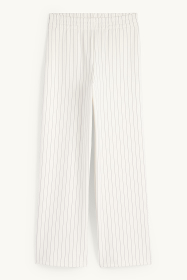 Dames - Broek van jersey - mid waist - straight fit - met strepen - crème wit