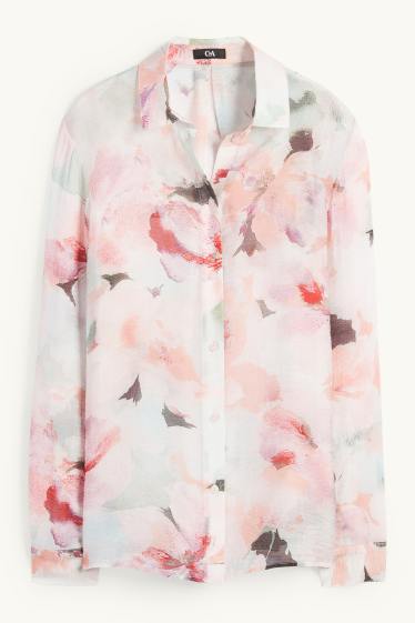 Femmes - Blouse-chemise - à fleurs - blanc / rose
