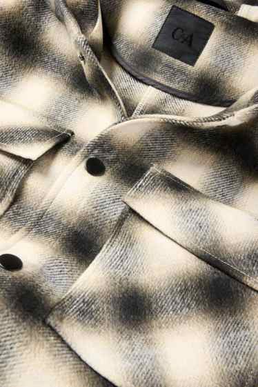 Hommes - Veste-chemise avec capuche - regular fit - à carreaux - noir / beige