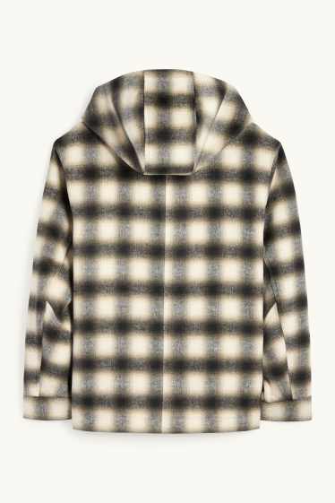 Hommes - Veste-chemise avec capuche - regular fit - à carreaux - noir / beige