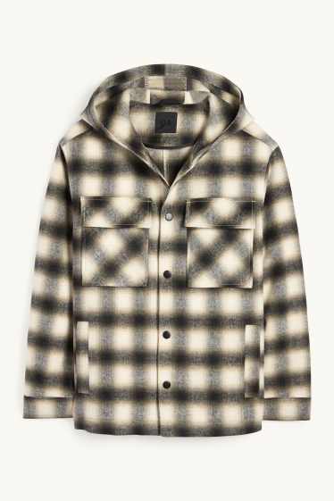 Hommes - Veste-chemise avec capuche - regular fit - à carreaux - noir / beige