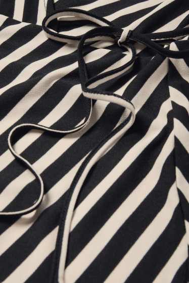 Damen - Wickelkleid - gestreift - schwarz / beige