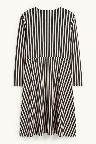 Damen - Wickelkleid - gestreift - schwarz / beige