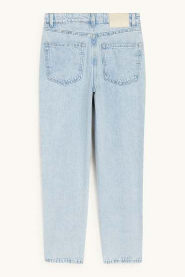 Women - Mom jeans with rhinestones - high waist - denim-light blue
