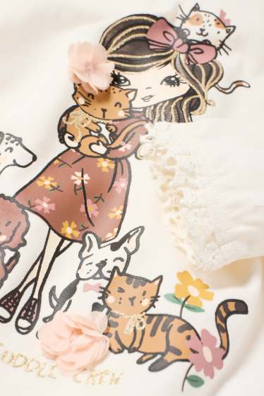 Kinderen: meisjes - Hond, poes en meisje - longsleeve - crème wit
