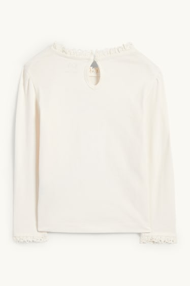 Kinderen: meisjes - Hond, poes en meisje - longsleeve - crème wit