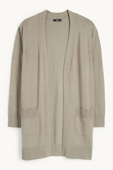 Damen - Lange Strickjacke - khaki