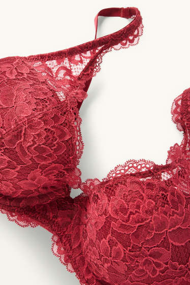 Dames - BH met beugels - PLUNGE - voorgevormd - donkerrood
