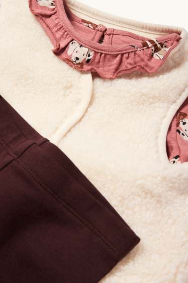 Children Girls - Dog - set - dress, waistcoat and leggings - 3 piece - dark rose