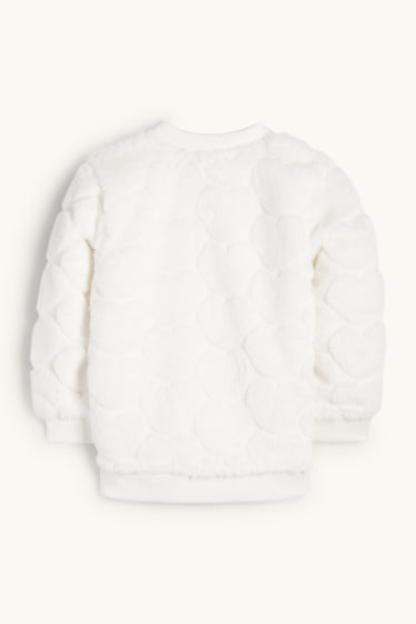 Děti - dívky - Motivy srdíček - blouson z umělé kožešiny - bílá