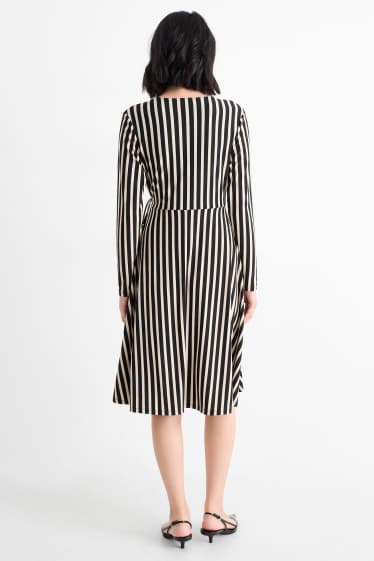 Damen - Wickelkleid - gestreift - schwarz / beige