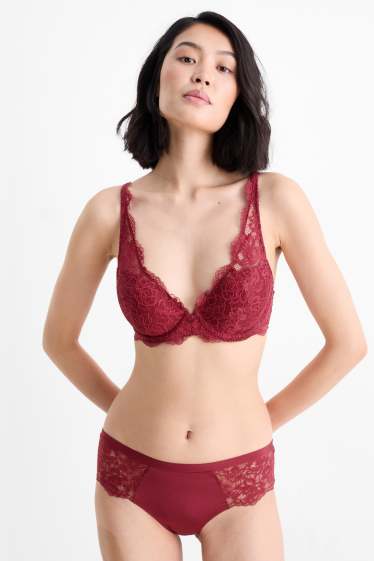 Dames - BH met beugels - PLUNGE - voorgevormd - donkerrood