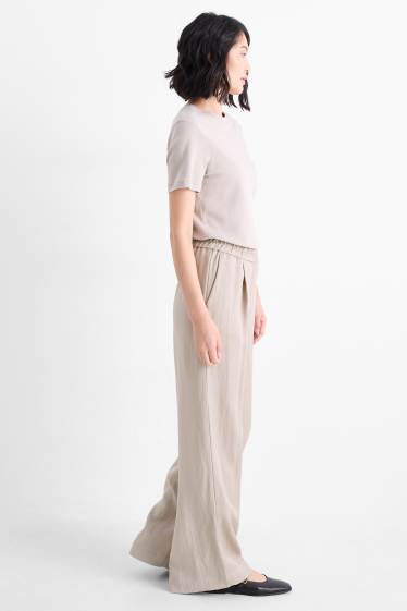 Women - Cloth trousers - mid-rise waist - wide leg - gray