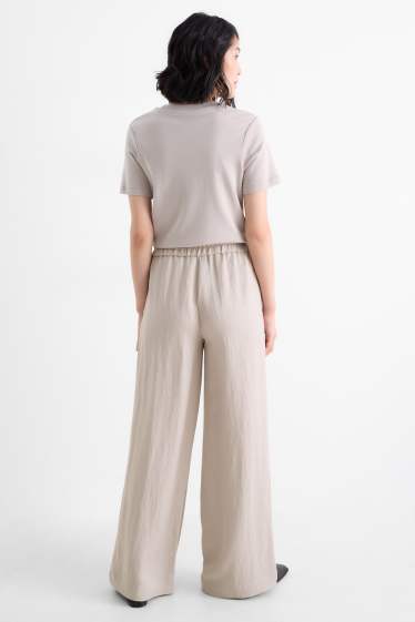 Women - Cloth trousers - mid-rise waist - wide leg - gray