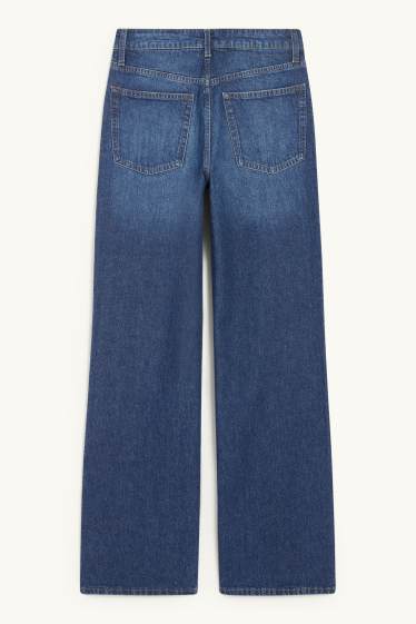 Women - Wide leg jeans - high waist - blue denim