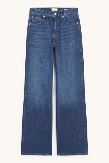 Women - Wide leg jeans - high waist - blue denim