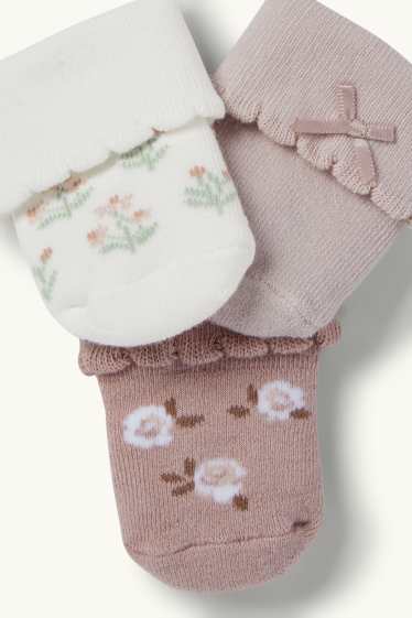 Baby Mädchen - Multipack 3er - Blümchen - Erstlingssocken mit Motiv - rosa