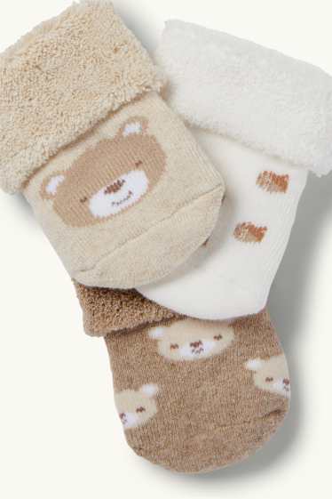Unisex - Multipack of 3 - teddy bear - newborn socks - beige